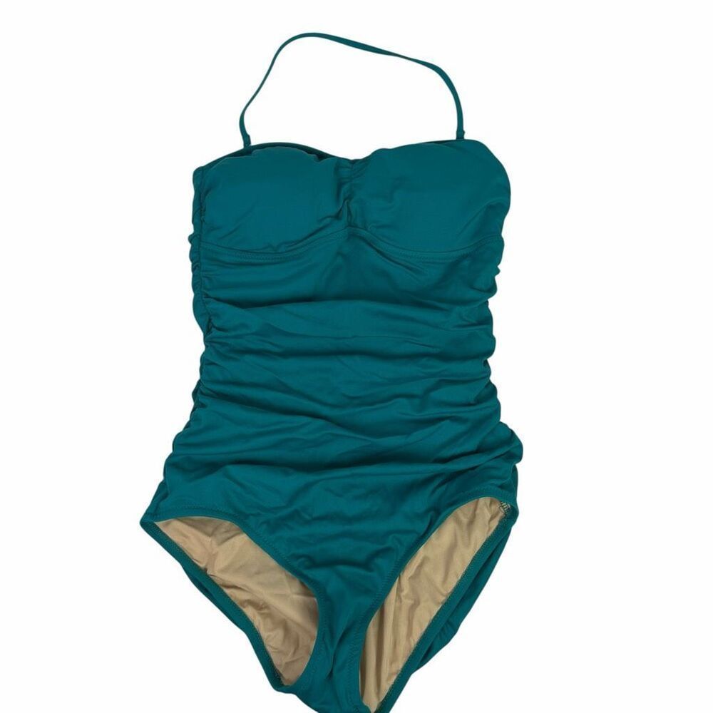 J. Crew Size 8 Green Halter Lined Ruched Swimsuit One-Piece